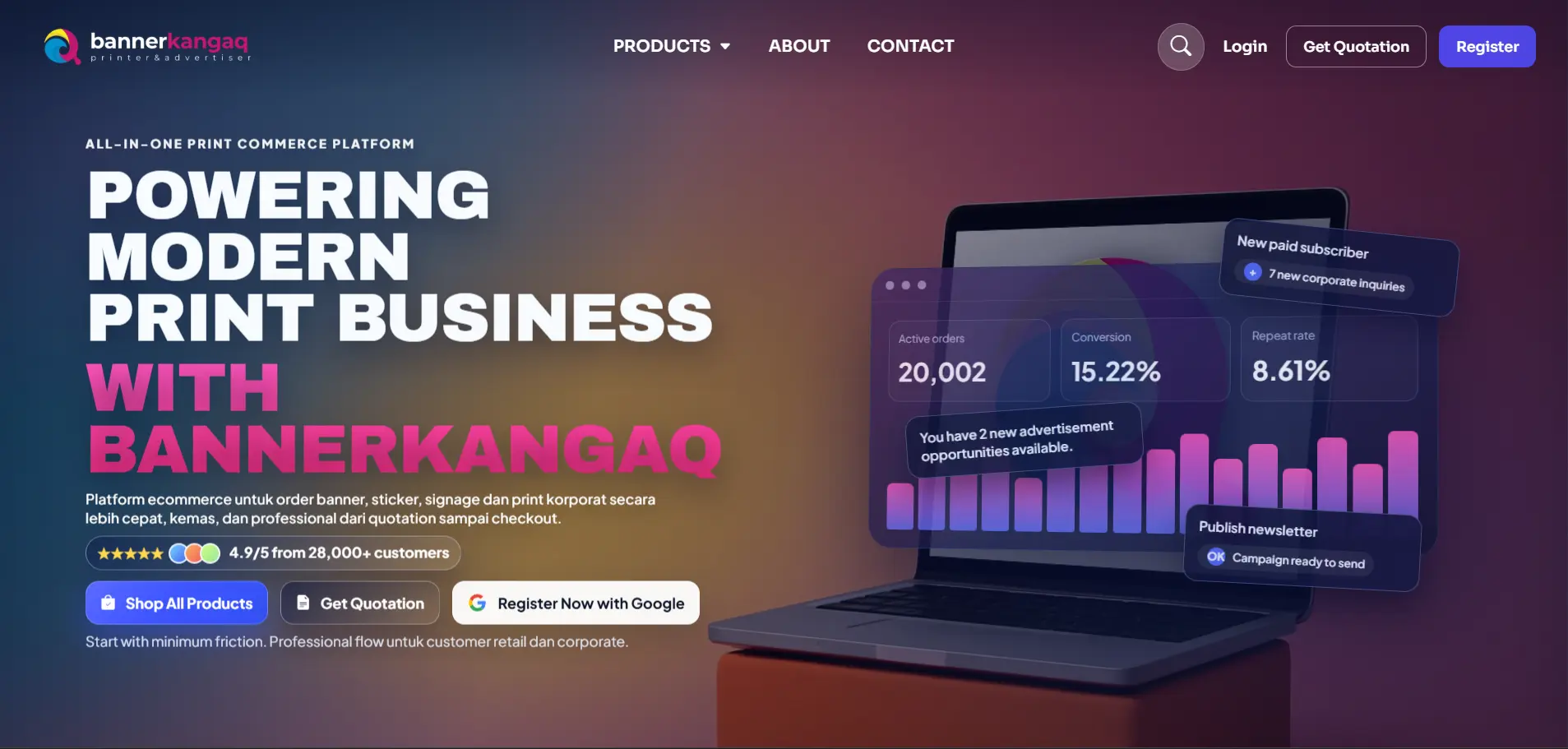 Contoh landing page perniagaan dengan tema premium dan conversion-focused