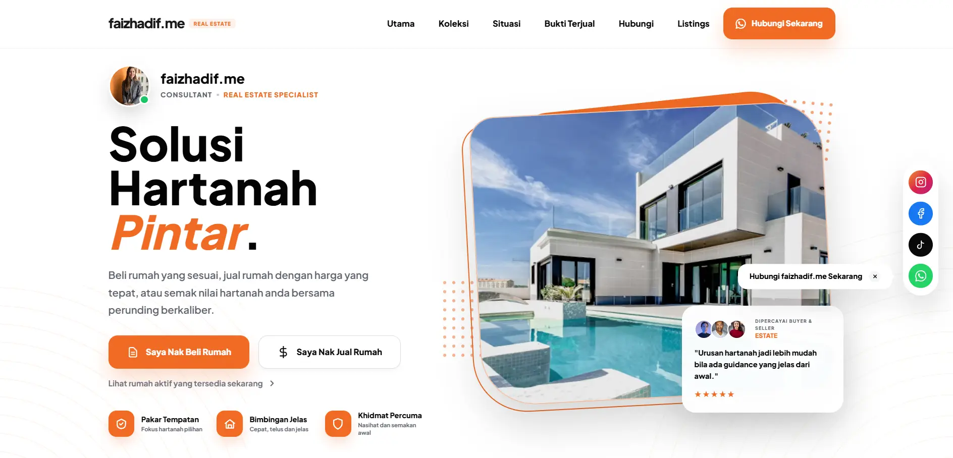 Contoh landing page servis premium dengan susunan visual moden